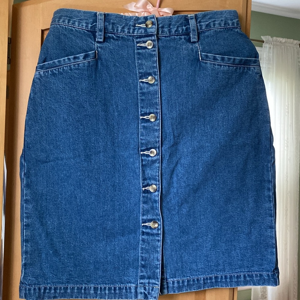 Classic Blue Denim Button-Front Skirt